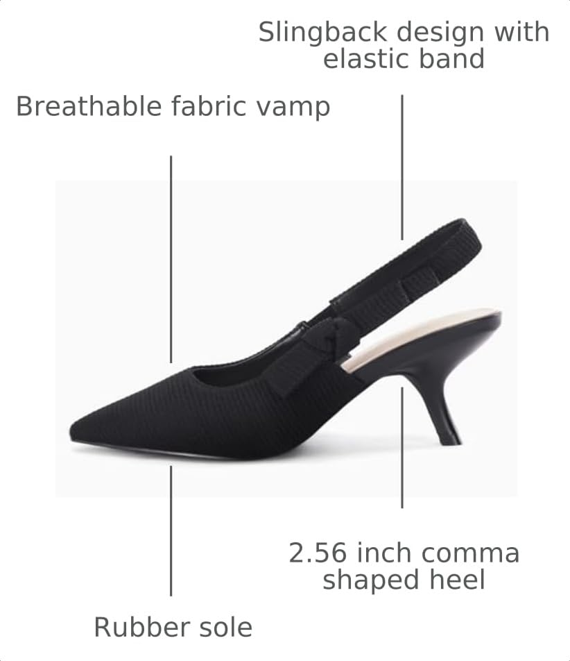 Image of Coutgo Womens Slingback Kitten Heels Closed Pointed Toe Bowknot Knitted Slip On Work Pumps Dress Shoes