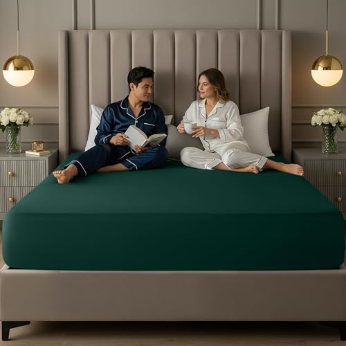 Image of Utopia Bedding Extra Deep Pocket King Fitted Sheet, Fits up to 21 Inch Mattress - Hotel Luxury, Soft, Breathable and Comfy - Shrinkage and Fade Resistant - Easy Care (Emerald)