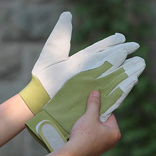 Worth Garden 4 Pairs Outdoor Working Gloves - Fabric & Leather Gardening Work Gloves For Women Men - Green #TOP3