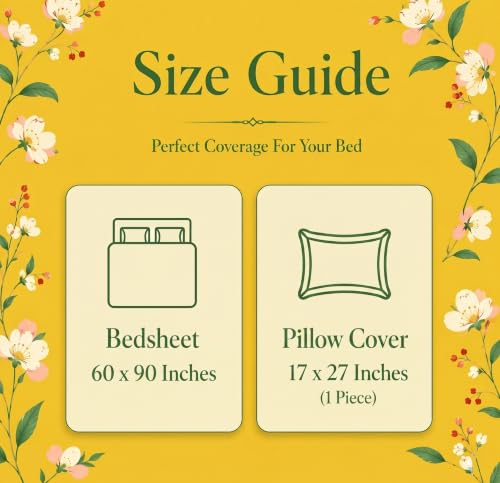 Image of BSB HOME 210 TC Cotton Feel Single Bedsheet with 1 Pillow Cover, Soft & Breathable Floral Printed Bed Sheet, Fade Resistant, Bedding for Home & Bedroom, 60 x 90 Inches (152 x 229 cm) (Spiced Amber)