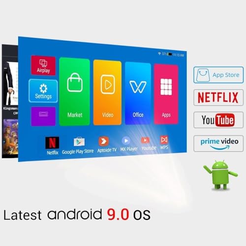 Image of BIGASUO Full HD 1080P Smart Android WiFi Wireless Home Theater LED Video Mobile 4K Cinema Portable Mini Projector with Bluetooth (BGP38)