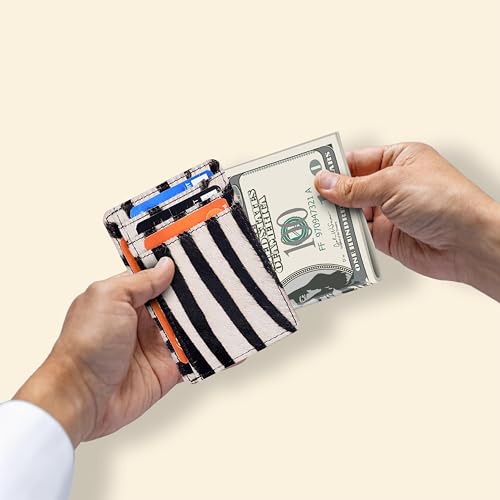 Image of Oak Leathers Leather Slim Minimalist Wallet for Men & Women RFID Front Pocket Leather Card Holder Wallets (Zebra)