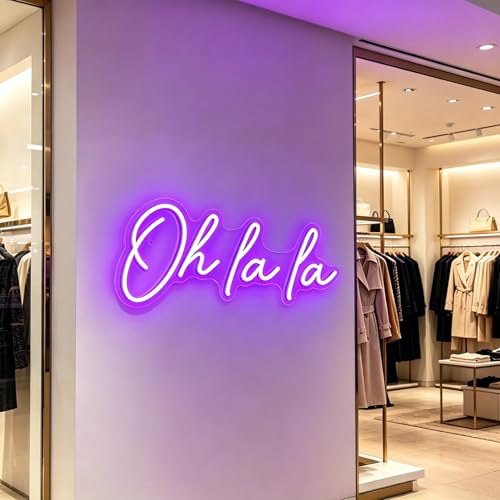 Image of Oh La La Neon Sign, Purple USB Powered Dimmable Neon Light, Cute French Quote Light Up Sign for Home Bedroom Makeup Room Nail Salon Shop Wall Decor Art, Gift for Young Girls Adults 16.5 x 8.3 Inch