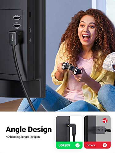 Image of UGREEN 4K@60Hz 90 Degree HDMI 2.0 Cable Right Angle, 3.3FT | High Speed HD 3D 1080P ARC, Down Angle, Compatible with Laptop Monitor Nintendo Switch 2 Xbox PS5 PC TV