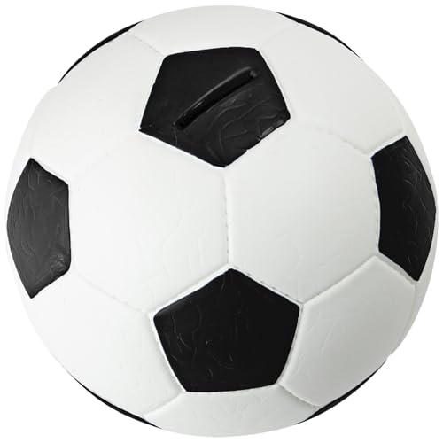 HMF 4790-01 Tirelire Football Aspect Cuir 15 cm de diamètre, Noir Blanc