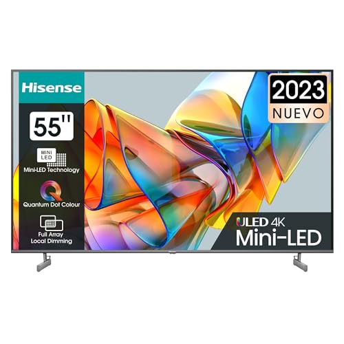 Hisense TV 55U6KQ - Mini-LED Smart TV de 55 Pulgadas Televisor, con Quantum Dot Colour, Full Array Local Dimming, Dolby Vision & Dolby Atmos, AirPlay, Procesador Hi-View Engine, VIDAA 7 OS (2023)