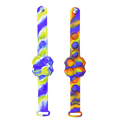 Pop Bracelets Fidget Toys Pack for Kids and Adults Anxiety Relief, Mini Simple Dimple Digit Push Bubble Popping Silicone Sensory Wristband for Boy and Girl, 2 Pack Tie Dye Autism Children Popper Set