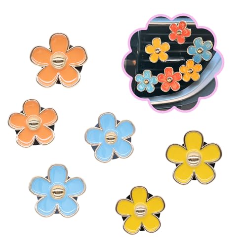 Image of ORIESSE 6pcs Car Air Freshener Vent Clips, Daisy Flower Air Diffuser - Blue, Orange, Yellow - Refillable 3.3cm /3cm Car Accessories for Women