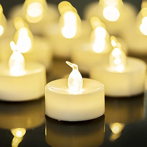 LANKER 24 Pack LED Tea Lights Candles – Warm White Flickering Flameless Tealight Candle – Long Lasting Battery Operated Fake Candles – Decoration for Festival Celebration (Warm White - 24pcs)
