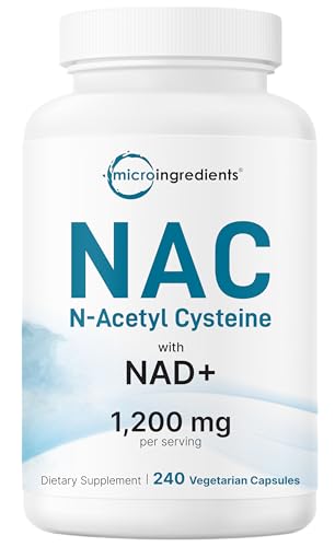 Micro Ingredients NAC with NAD+ 240 Vegetarian Capsules | 1 200 mg Per Serving | 2-in-1 N-Acetyl-L-Cysteine with Nicotinamide Adenine Dinucleotide | Non-GMO cGMP Manufactured