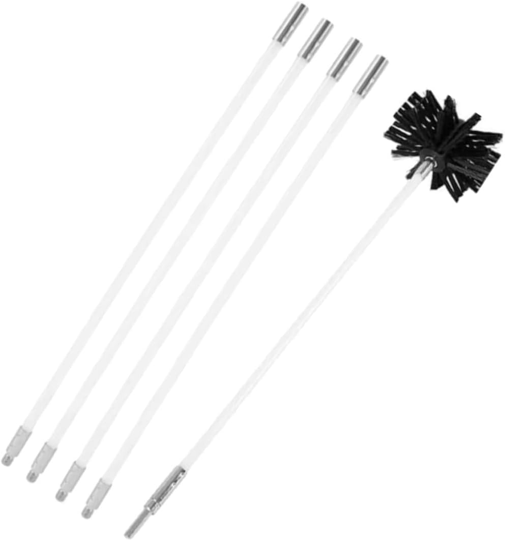 TOYANDONA Flexible Chimney Brush and Dryer Vent Lint Sweeping Tool, 610mm 4 Rods with 1 Brush Head, Sturdy Chimney Cleaning Kit for Fireplace and Duct Maintenance