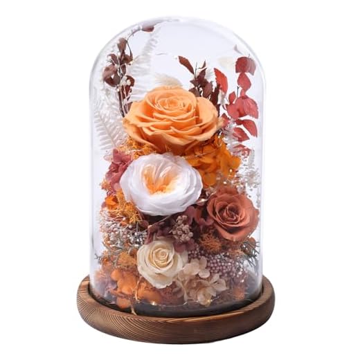 lovenfold Flowers for Delivery Prime Preserved Flowers Rose in Glass Dome,Orange Rose Forever Flowers Birthday Gifts for Women Mom Grandma Friend Thanksgiving Gifts for Her,Home Decor