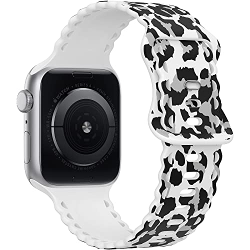 Image of Compatible with Apple Watch Band 41mm 40mm 38mm 49mm 45mm 44mm 42mm Women Girl, Leopard Print Lace Hollow-out Soft Silicone Sport Bands For iWatch Ultra SE Series 10 9 8 7 6 5 4 3 2, LeoBW-42
