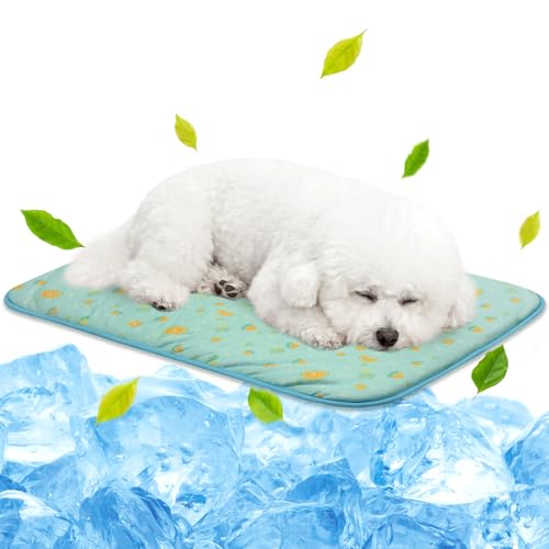 NWK Pet Cooling Mat -Q-Max0.345 Ice Silk Cooling Mat for Dogs & Cats Portable & Washable Pet Cooling Blanket, Car Seats, Beds for Summer (Green Fruit, 27'' X 20'' X 0.3'')