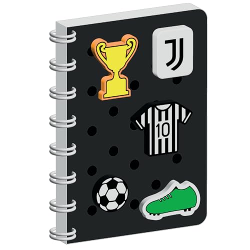 Seven Juventus Quaderno Ad Anelli In Formato A5, Nero, Copertina Personalizzabile Con Patch Seven Juventus, Quaderno Scuola E Tempo Libero, Ragazzo E 