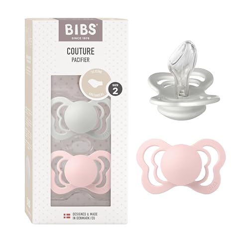 Image of BIBS Couture Baby Pacifier 2-Pack | Made in Denmark | BPA Free Dummy Soother, Anatomical Nipple. Silicone, Size 2 (6-18 Months), Haze / Blossom