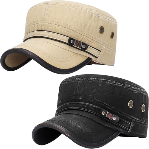 Image of Cadet Army Hat 2 Pieces Flat Top Cap Unisex Military Hat for Women Men