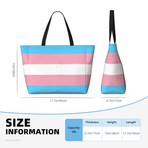 Transgender Pride Flag Beach Bag Women Tote Bag Pool Bag With Zipper For Gym Grocery Travel With Wet Pocket3