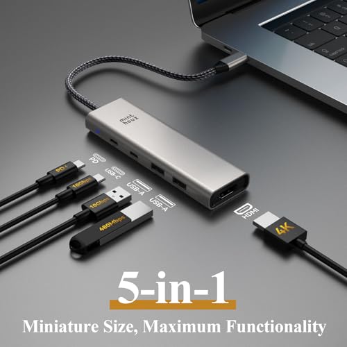 Minthouz USB C Hub,5-in-1 USB Hubs with 4K @60hz Display with 125W PD/10Gpbs USB-A Data Ports/USB C Dongle,USBC Splitter Multiport Adapter for MacBook Pro/Air,Iaptop USB hub — view 2
