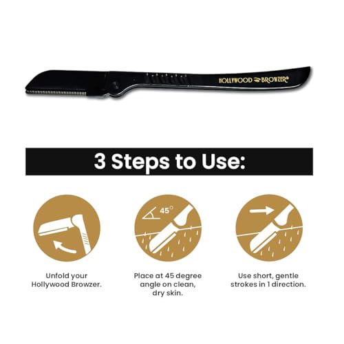 Hollywood Browzer Dermaplaning Tool for Face, Eyebrow Shaping, Removing Unwanted Hair, Exfoliating Tool for Women Duo Pack (Duo Black) - Image 5