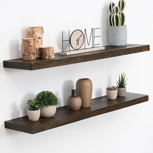 Image of Acovy Extra Deep 36 inch Long Rustic Solid Wood Floating Shelves for Wall, Wall Shelves with Invisible Bracket for Living Room Bathroom Bedroom Kitchen, Set of 2, Walnut