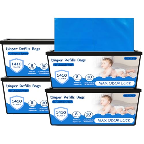 Image of Diaper Pail Refill Bags Compatible with Genie Easy Roll Signature & Platinum Diaper Pails, 7-Layer Odor-Barrier Technology, Extra Thick, Holds up to 5640 Newborn Diapers (120 Count (Pack of 4))