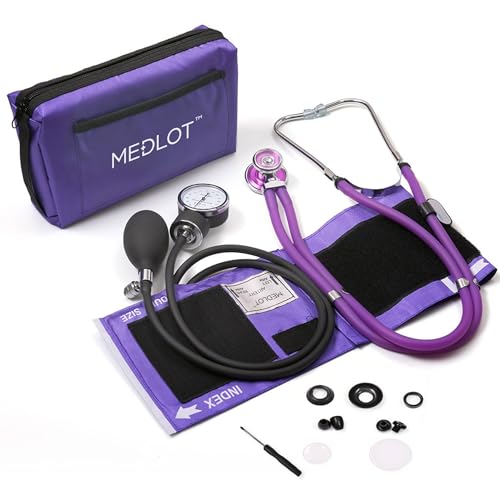 LotFancy Aneroid Sphygmomanometer with Stethoscope Kit, Universal BP Cuff (10”-16”), Adult Professional Manual Blood Pressure Monitor, Zipper Case Included, Purple