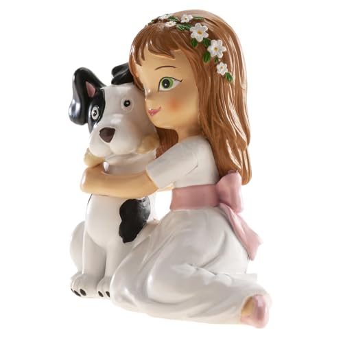 dekora - Dekorative Figur zur Erstkommunion - Mädchen mit Hund - Aus Kunstharz gefertigt - Kuchendekoration - 11,5 cm hoch - Originales und detailliertes Design - Lebensmittelecht