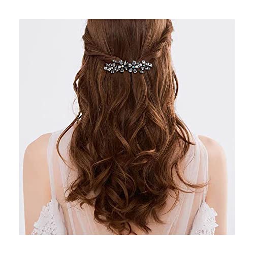 Pinza para el cabello de mujer EVER FAITH con cristales austriacos, diseño Art Deco, flor ciruela en forma de gota, color negro tono negro miniatura 1