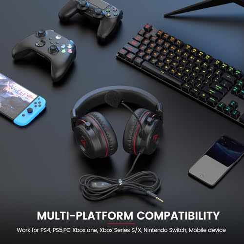 EKSA E900 Wired Gaming Headset with Noise-Canceling Mic BLACK RED - Image 5