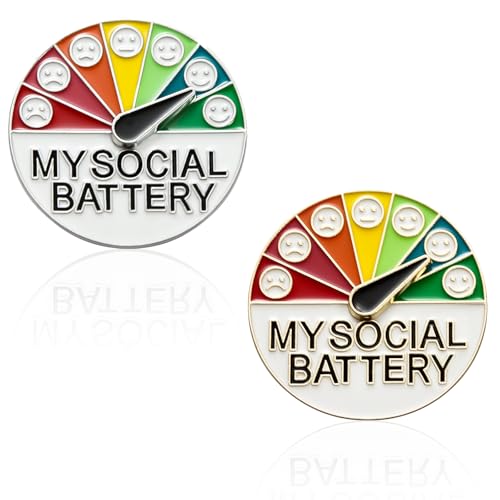 Image of 2PCS Round Social Battery Pin,My Social Battery Slider Pin,Funny Interactive Brooch Pins Lapel,Mood Enamel Pins 7 Days a Week for Backpacks Hat Bags Scarves Clothing(Gold,Silver)
