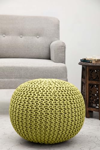 COTTON CRAFT - Hand Knitted Cable Style Dori Pouf - Green - Floor Ottoman - Cotton Braid Cord - Handmade & Hand Stitched - Truly one of a Kind Seating - 20 Dia x 14 High COTTON CRAFT - Hand Knitted Cable Style Dori Pouf - Green - Floor Ottoman - Cotton Braid Cord - Handmade & Hand Stitched - Truly one of a Kind Seating - 20 Dia x 14 High