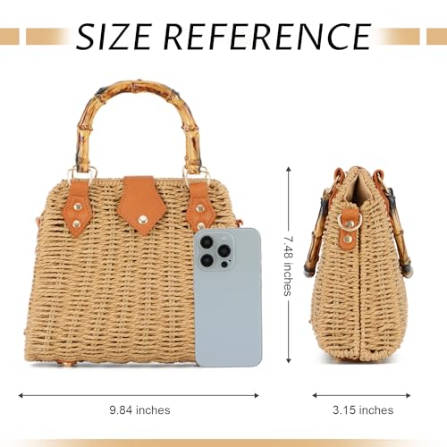 Bolso tote de paja tejido para mujer color caqui miniatura 4