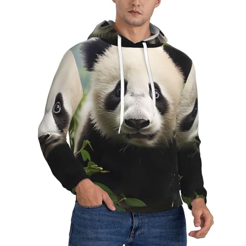 Men's Fleece Pullover Hoodie Long Sleeve Hooded cute bear Sweatshirt Casual Shirts With Pockets Large Black