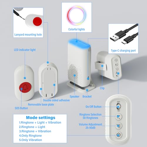 Draadloze noodknop voor senioren, senior noodoproeparmband met een batterij van 200 mAh - Afbeelding 7