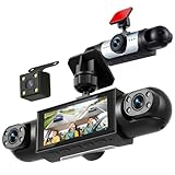 Rimoody 4-Channel 360° Panoramic Dash Cam, 3.16 Inch 1080P Car DVR Front/Rear/Inside Left/Right, Built-in IR Night Vision, Motion Detection, 24/7 Parking Monitor, Loop Recording, Reversing Assist