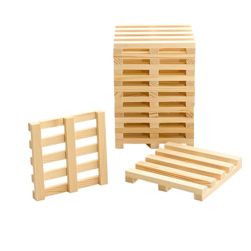 12 Pack Unfinished Wooden Mini Pallet Drink Coasters 4 Inch Square Natural Wood Beverages Coasters