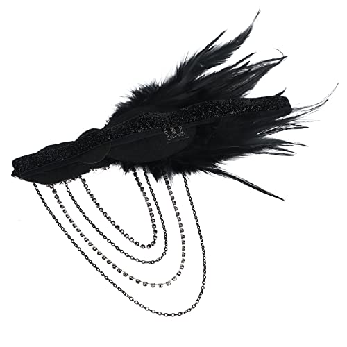 Feather Headband 1920s Flapper Headband Faux Pearls 1920s Flapper Headpiece Crystal Headband Fancy Dress Headwear Feather Vintage Headband for Women Hair Accessories for Cocktail Party Prom Wedding - Image 4
