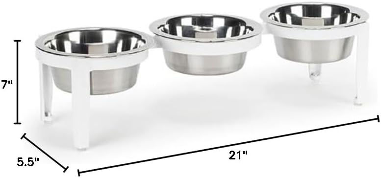 NMN Designs Vision Triple Diner - 3 Bowl Dog Feeder - Small to Medium Dogs - Multi-Dog Feeding Station - UV Weather Resistant - No Noise - Indoor/Outdoor (White, Small - 5.5" Ht)