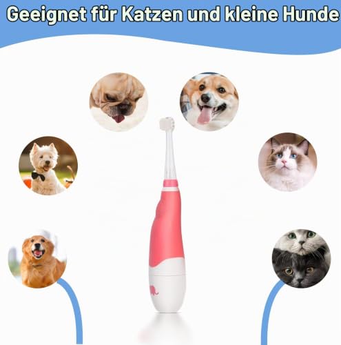 Hund/Katze elektrische Zahnbürste, Haustier elektrische Zahnbürste mit Suchlicht/weiche Borsten, geeignet für kleine Hunde und Katzen