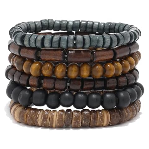 Eigso 6 Pcs Wooden Bead Bracelets for Men Women Vintage Coconut Black Onyx Buddhist Wood Wristbands for Man Woman Cover