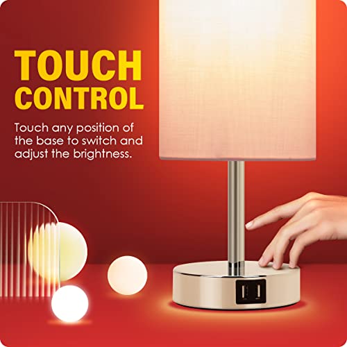 Yarra-Decor Bedside Lamp with USB Port - Touch Control Table Lamp for Bedroom 3 Way Dimmable Nightstand Lamp with Round Pink Fabric Shade for Living Room, Dorm, Home Office (LED Bulb Included) by Yarra-Decor - Used condition - Image 5