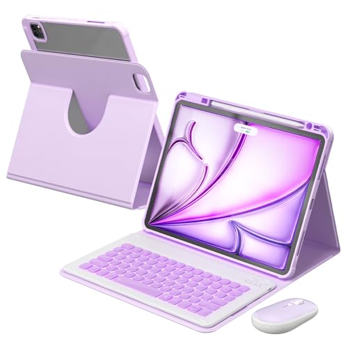 Image of YBING for iPad Air 13 Inch & Pro 12.9 Case with Keyboard - Mouse, 7 Colors Backlit Detachable Keyboard and 360 Rotating Cover for iPad Pro 12.9 (6th, 5th, 4th, 3rd gen), Air 13 M4 /M3 /M2 (Purple)