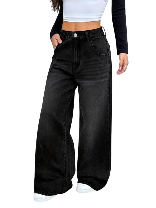 Image of KOTTY Women Wide Leg Baggy Jeans High Waist Relaxed Fit Denim Casual Wear