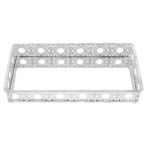MUELODSIC Bandeja Metálica Decorativa con Espejo para Tocador Organizador Compacto de Joyas y Maquillaje Almacenamiento Versátil para Baño y Hogar Diseño Europeo Elegante Plata