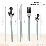 Envenzo 16-Piece Stainless Steel Cutlery Set – Knife Fork Spoon Teaspoon Tableware – Coloured Handles, 18/0 Steel, Durable & Dishwasher Safe – Black/Green/Grey for Home/Kitchen/Restaurant (Green) - Image 2