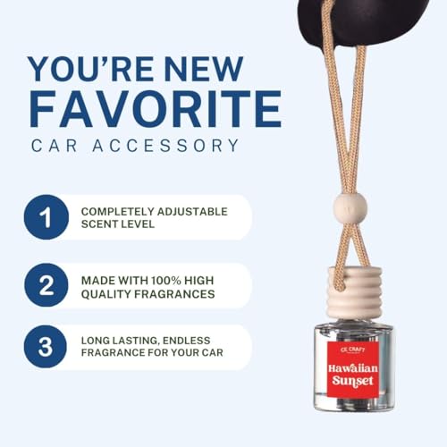 Image of CANDECraftCo Car Air Hanging Fragrance Oil, Car Auto Freshener for Essential Oils, Scents Fragrance Aromatherapy Automobile Diffuser, Long Lasting (Hawaiian Sunset)
