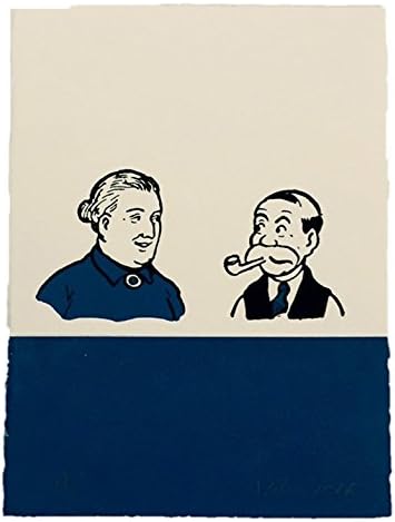 Comic Art The Broons: Portrait of Ma and Pa, Handmade Screenprint Unframed, Cotton, Blue, 26 x 19 x 0.1 cm