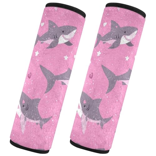 Seat Belt Covers 2 Pack Sharks Pink Car Seat Strap Covers Super Soft Stars Car Seat Neck Cover for Boys Girls Adults Babies M