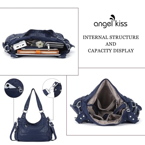 Image of Angel Kiss Large Purses and Handbags for Women Washed Faux Leather Crossbody Hobo Satchel Shoulder Handbag Tote Purse